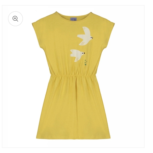 Letter to the world. Organic cotton Yellow Kids Dress with Bird Print. 12-13 - Picture 1 of 4